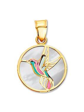 14K Real Yellow Gold Hummingbird Pendant By Tehrani Jewelry